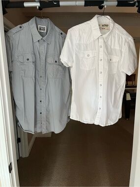 Converse & urban pipeline Short-Sleeve Button-Down Shirts — White and Light Gray